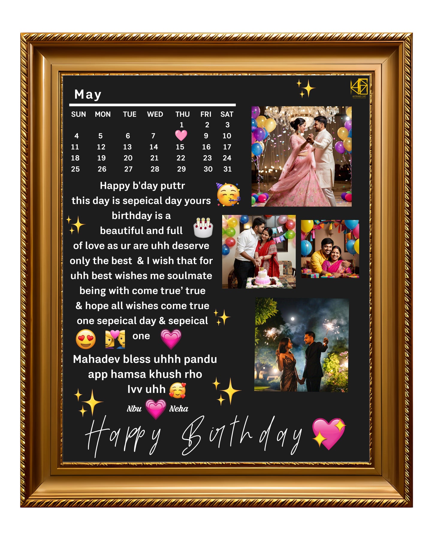 Personalized Happy Birthday Photo Frame – Custom Collage with Calendar & Message