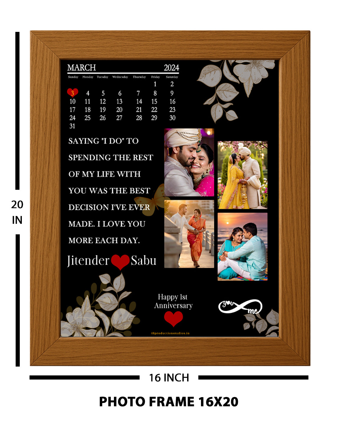 Personalized 1st Anniversary Photo Frame – 16x20 Inch Wooden Wall Decor