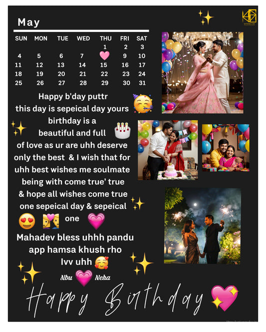 Personalized Happy Birthday Photo Frame – Custom Collage with Calendar & Message
