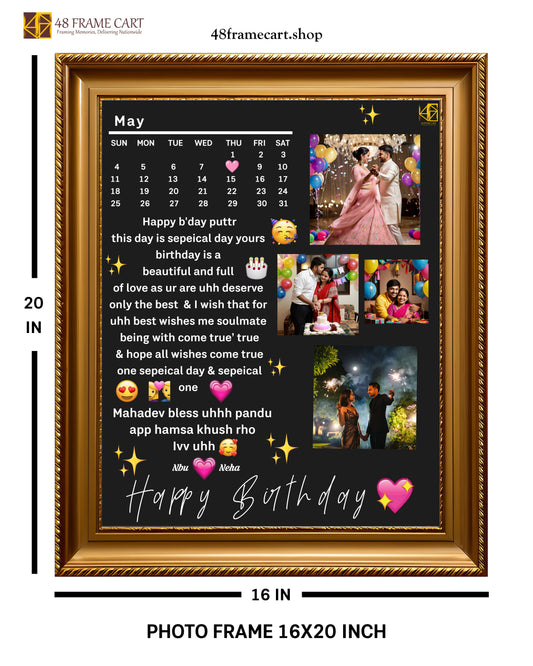 Personalized Happy Birthday Photo Frame – Custom Collage with Calendar & Message